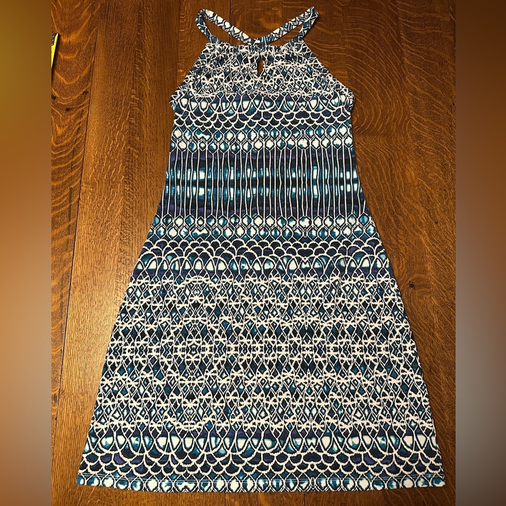 Dakini Turquoise Dark Blue and White Patterned Sundress Size S/P.